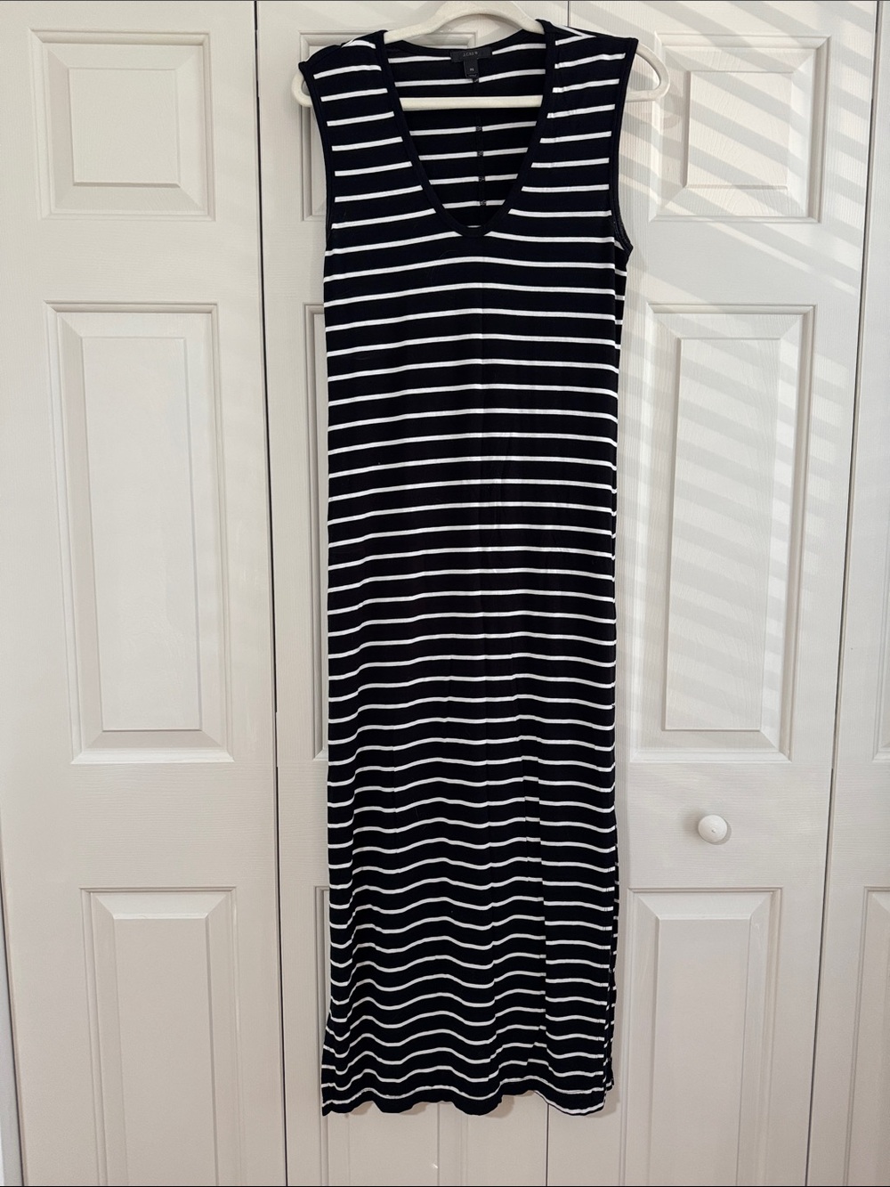 J. Crew Sleeveless V-Neck Black and White Striped Maxi Dress